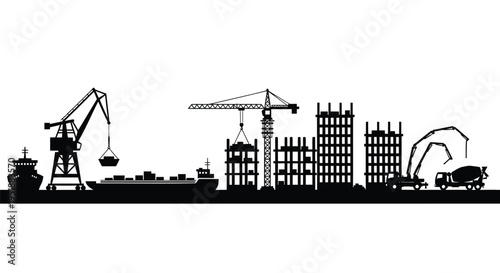 Set of construction site silhouettes vector