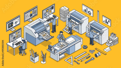 Modern Printing Press and Digital Technology in a Production Environment.