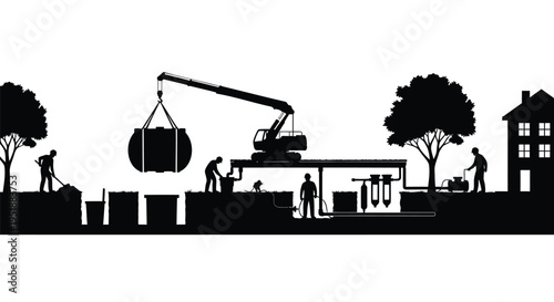 Black silhouette construction site vector illustration
