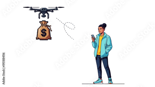 Man Receiving Drone Delivery.