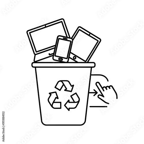 Recycling bin with old smartphones for e-waste disposal and sustainability concept