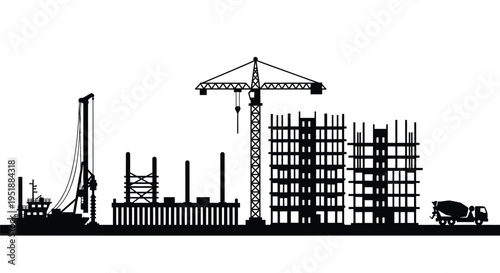 Black silhouette construction site vector illustration