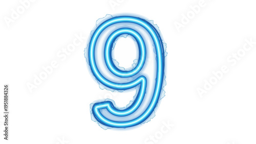 Neon Number Nine Symbol.