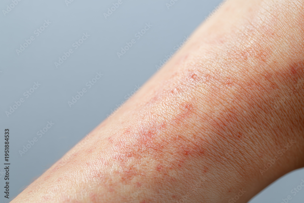 Fototapeta premium Human skin affected by scabies rash with red and irritated texture and small spots