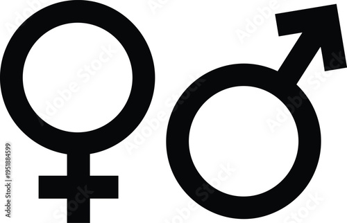 Black female and male gender symbols on white background sign
