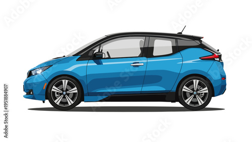 Blue Electric Car Side View.