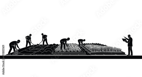 Set of 6 construction workers on solar panel installation vector