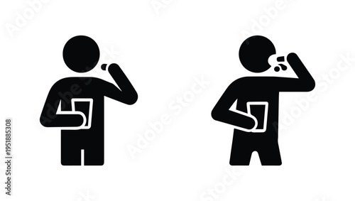 Black stickman taking pills vector icons on white background. Concept of medicine, treatment, healthcare, and daily medication routine in simple minimal style.