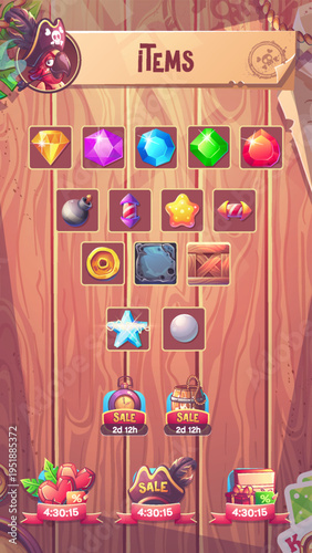 Pirate Match Game Items Interface Cartoon Set
