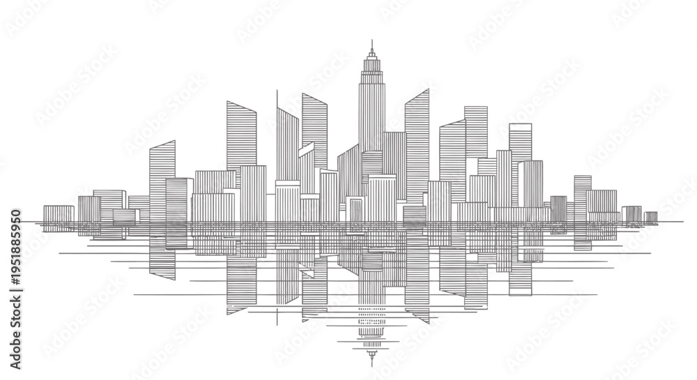 Fototapeta premium Vector city skyline illustration with reflection