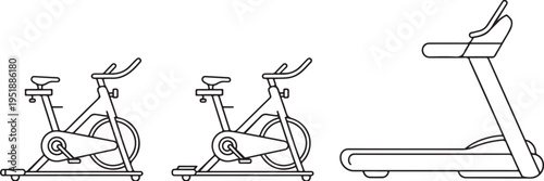 Line Art of Exercise Bikes and Treadmill stationary bike