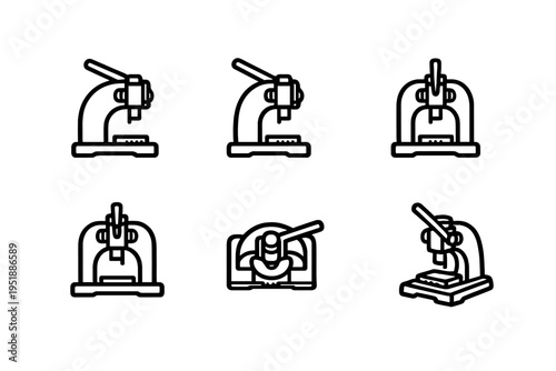A collection of six black and white line art icons depicting a manual