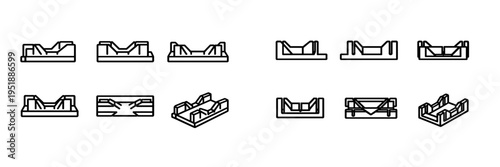 A collection of twelve technical line drawings showing a geometric