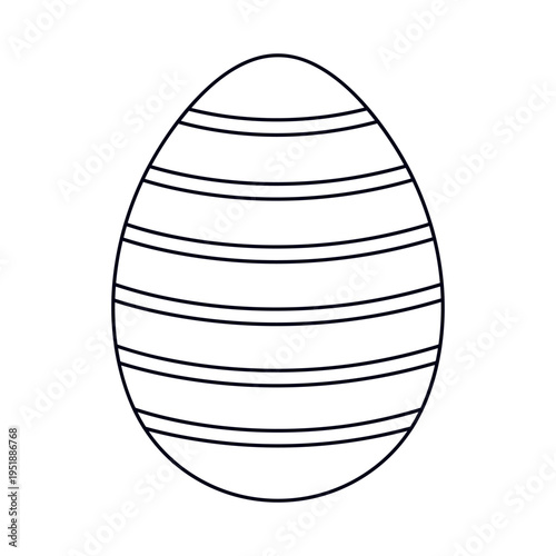 Outline Easter egg with horizontal stripe pattern in line art style. Isolated on white background. Simple coloring page vector illustration for kids, holiday activity design, print. Hand drawn.