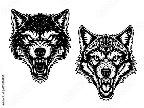 Savage Wolf Head Vintage Engraving Illustration