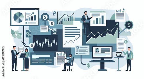 A modern illustration showing a businessman presenting to a colleague, conveying expertise and collaboration. Perfect for marketing materials, website