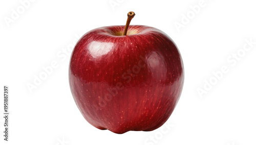 Fresh, crisp red apple with a natural brown stem, showcasing its vibrant color and smooth texture, isolated for healthy eating concepts PNG