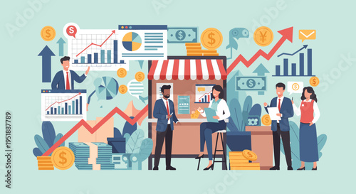 A vibrant illustration symbolizing financial growth and prosperity, blending natural elements with monetary concepts - perfect for business reports an