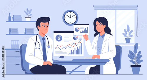 A calm and modern vector illustration of an office desk and chair, perfect for illustrating productivity, remote work, or a professional workspace con