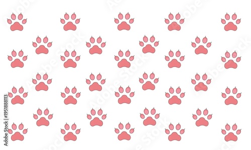 Cute Seamless Pattern Of Pink Cartoon Cat Paw Prints On A Solid White Background Illustration