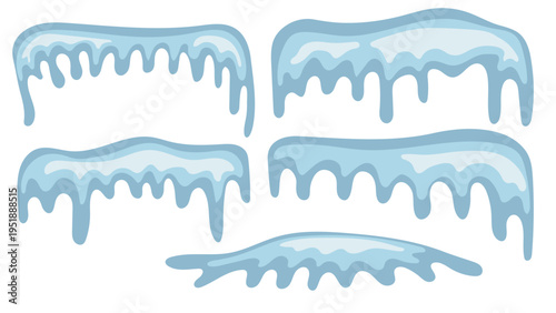 Collection of Cartoon Icicles and Snow Drifts for Winter Decoration.Vector Illustration