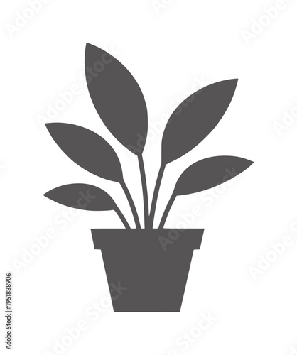 Dark gray silhouette of a potted plant with five leaves