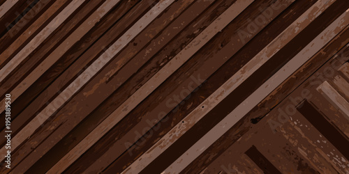 Abstract diagonal pattern of dark brown wooden planks and shadows