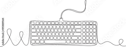 Single Line Drawing of a Computer Keyboard with a Cable