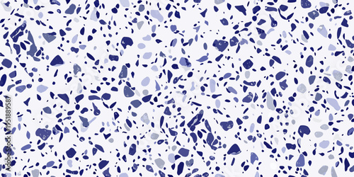 Abstract pattern of scattered blue and lavender shapes on white