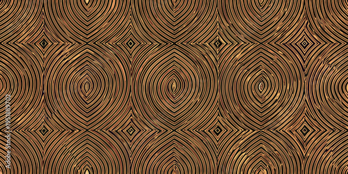 Abstract golden brown pattern of concentric circles and diamond shapes