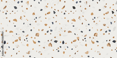 Abstract terrazzo pattern with scattered organic shapes in neutral tones