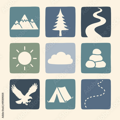 Collection of nature icons on squares 1.