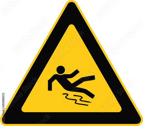 Slippery Floor Warning Sign Vector – Falling Person Hazard Symbol, Caution Wet Surface Safety Icon