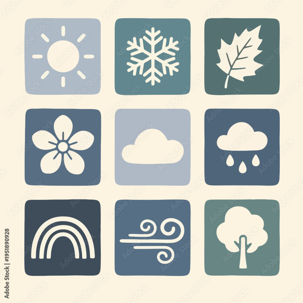 Fototapeta premium Weather forecast icons on squares 2.