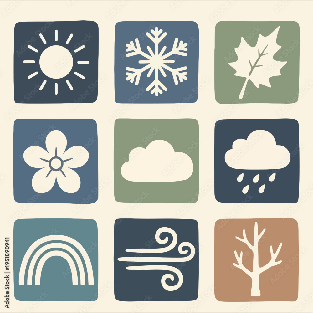 Fototapeta premium Weather icons set in squares.