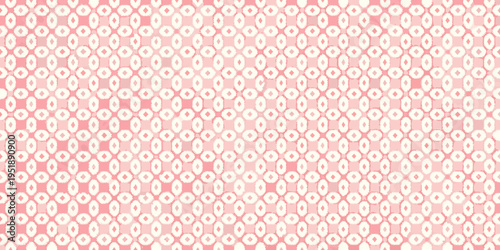 A seamless pattern featuring small repeating white floral shapes on pink