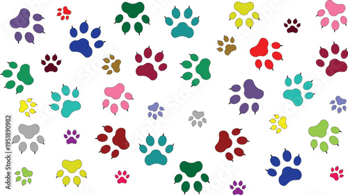 set of colorful Cat And Dog Paws, Fun Collection of Colorful Stylized Cat And Dog Paws Featuring Bright Rainbow Hues And Graphics, EPS