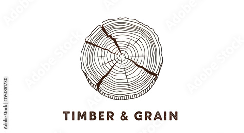Timber and Grain Logo with Detailed Tree Trunk Cross-Section.