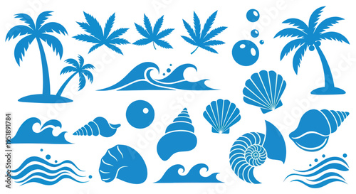 Tropical Beach and Ocean Elements Collection.