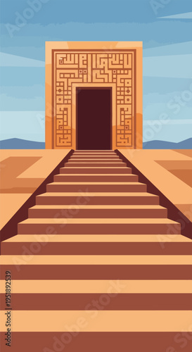 Ancient Temple Staircase and Door.