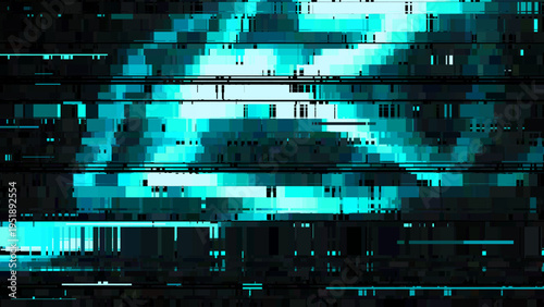 Abstract digital glitch art background with distortion effect, bright dynamic strokes, blue color lines for design concepts, wallpapers, presentations, posters, prints and web. Vector illustration