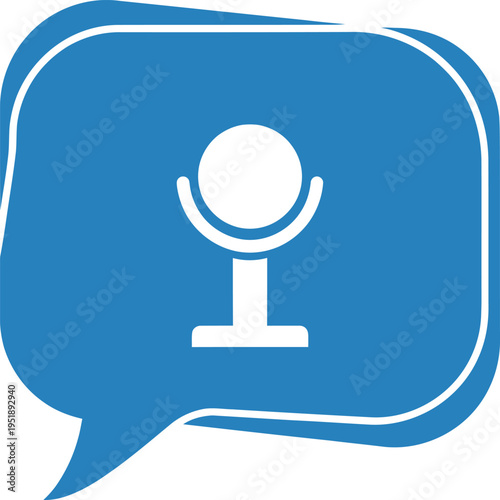 A blue speech bubble with a microphone icon inside, representing voice communication and audio recording