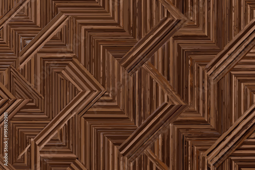 Close up of a rich brown wooden texture with geometric patterns