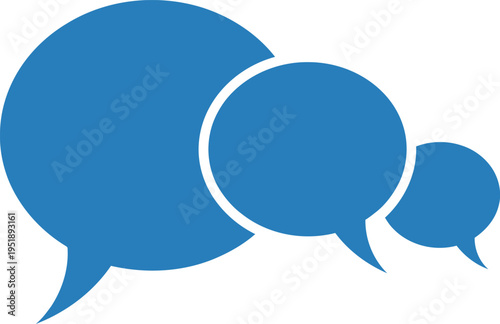 Three blue speech bubbles overlapping, communication icons, conversation, talk, chat, message symbol, dialogue shapes