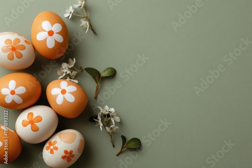 Wallpaper Mural Easter Eggs with Flower Designs on Green Background Torontodigital.ca