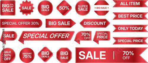 Premium Label Badge and Ribbon Vector Set with 3D Special Price Best Quality Stickers Discount Tags and Special Offer Promotion Elements for Product Marketing and Sales Design