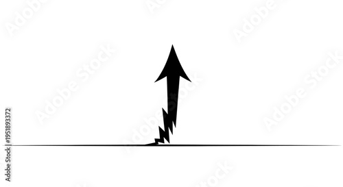 Steep Upward Arrow with Jagged Lines Indicating Rapid Ascent, Isolated White Background