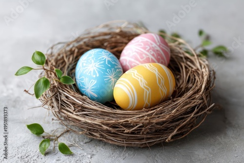 Wallpaper Mural Colorful Easter Eggs in Bird Nest on Gray Background Torontodigital.ca