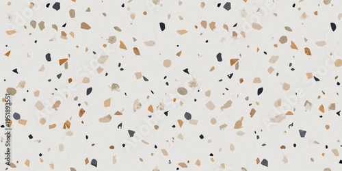 Abstract terrazzo pattern with scattered stone and mineral fragments
