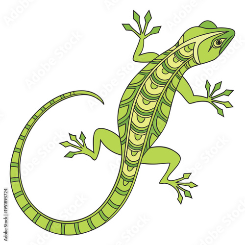 Decorative green lizard illustration with intricate patterns